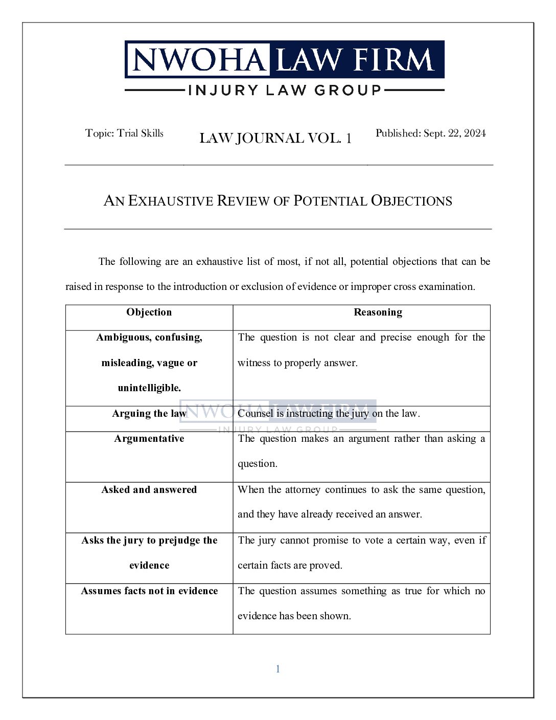 Exhuastive Review of Objections... - Nwoha Law Journal